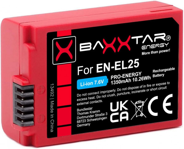 Baxxtar Pro EN-EL25 Akku + NTC Sensor - Kompatibel mit Nikon Z30 Z50 Z fc