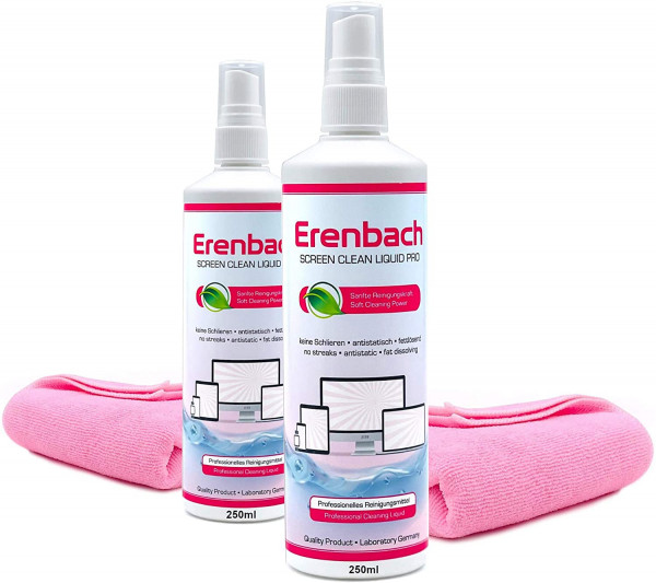 Erenbach Liquid Pro Bildschirmreiniger 250ml + Polyclean Mikrofasertuch