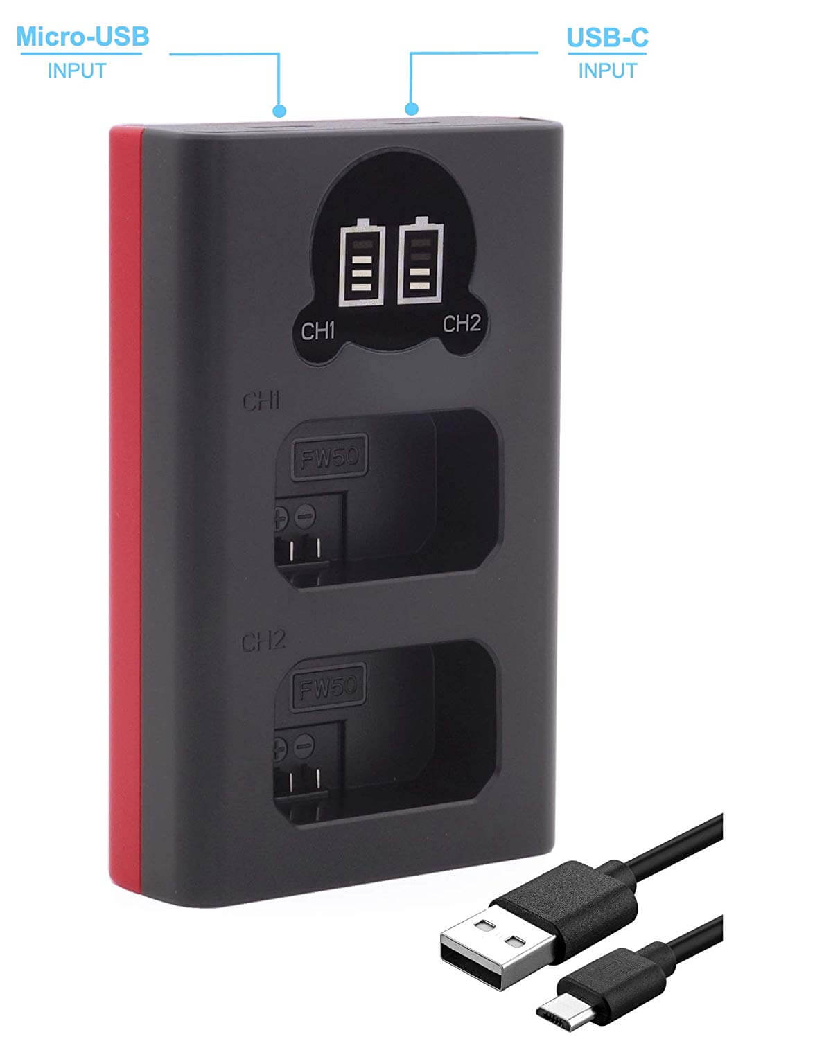 Micro-USB Kabel PATONA Dual Schnell-Ladegerät für Sony NP-FW50 NPFW50 inkl