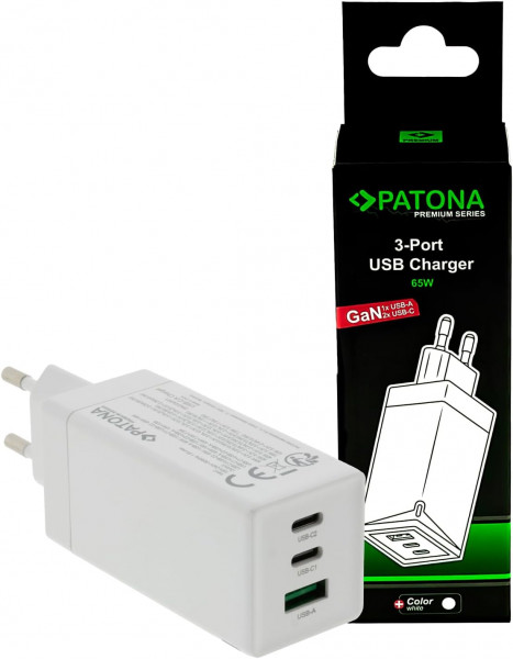 PATONA Premium GaN 65W Ladegerät 2x USB-C 1x USB-A